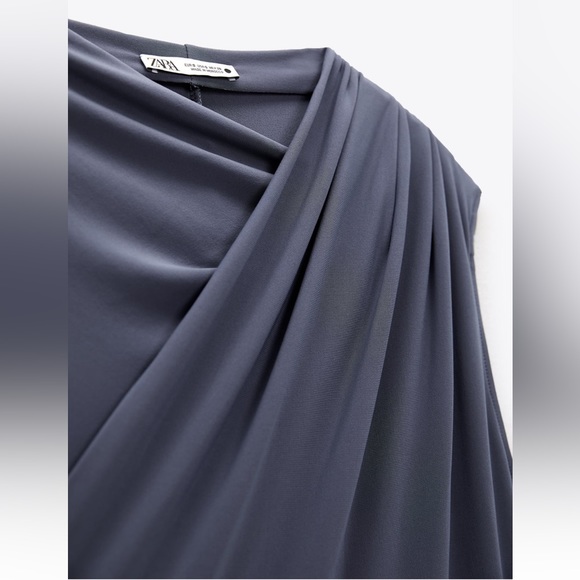 Zara NWOT gray draped stretchy midi dress - Picture 6 of 6